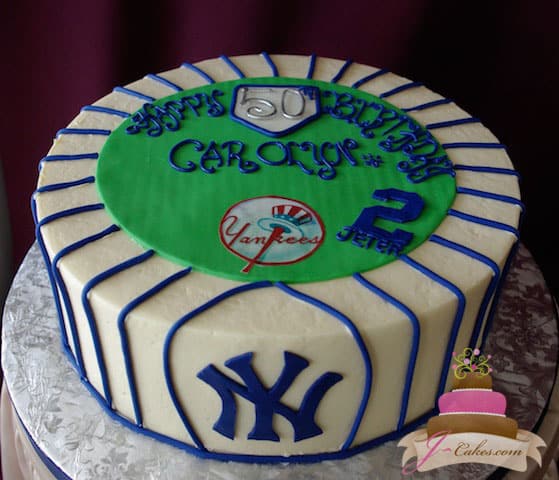 Yankee jersey cake - buttercream frosting with fondant pinstripes, number,  name and pennant. White chocolate…